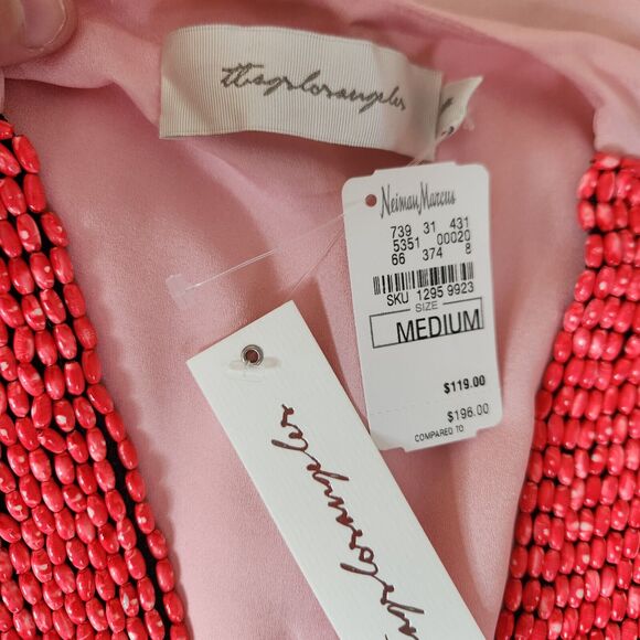 TBAGS LA Sleeveless V-Neck Beaded Front Draped Blouse Top Pink Medium $198 NWT - Picture 15 of 16